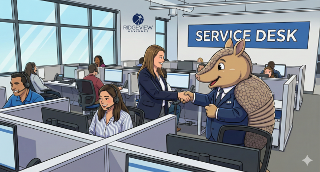 Ridgeview Advisors: an MSP founder promoting a first service manager to own the service delivery engine and run the accountability rhythm.